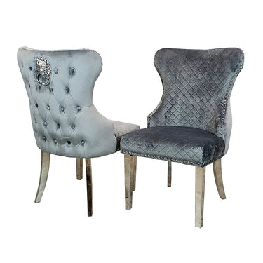 Luxury Chelsea Dining Chair with Lion Knocker, Buttoned Back, Velvet Finish, Multiple Colours - UK Luxury Furniture